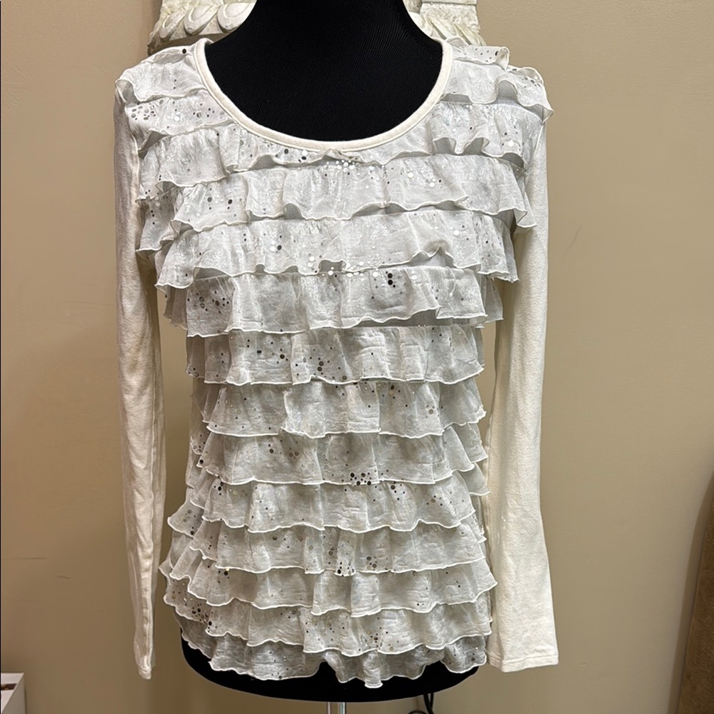 Justice White Ruffled Long Sleeve Blouse